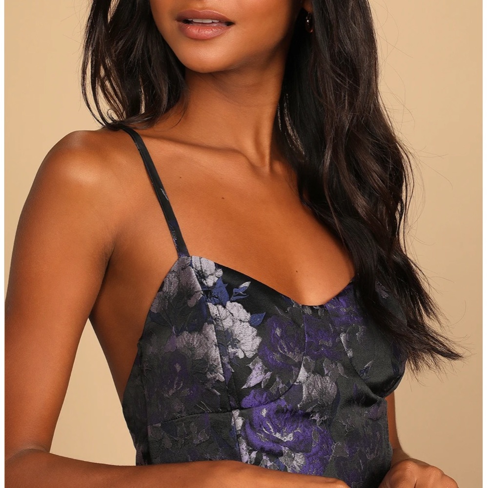 NWT Got the Glow Purple and Blue Floral Jacquard Bustier Mini Dress L - Picture 2 of 5